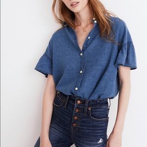 Madewell Central Ruffle-Sleeve Shirt in Indigo